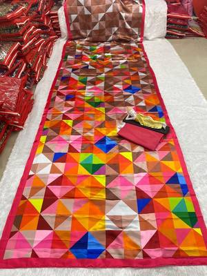 Multicolor printed satin saree with blouse 2