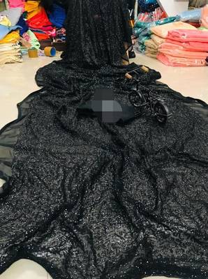 Black embroidered georgette saree with blouse 2