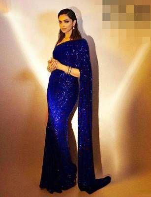 Blue embroidered georgette saree with blouse 1