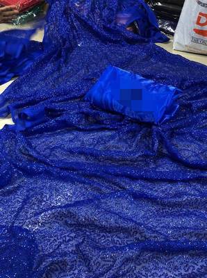 Blue embroidered georgette saree with blouse 2