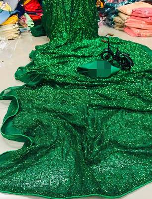 Green embroidered georgette saree with blouse 2