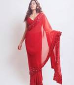 Red embroidered georgette saree with blouse