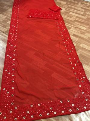 Red embroidered georgette saree with blouse 2