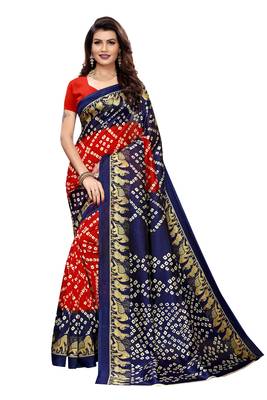 Red Printed art silk Indian Style Saree With Blouse Piece 1