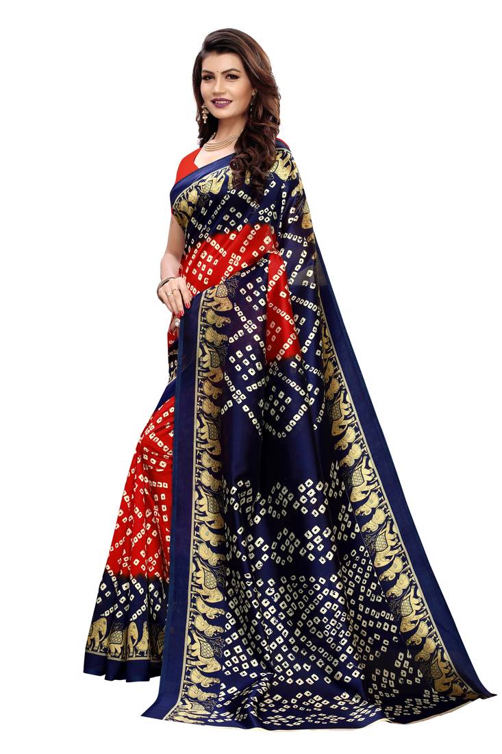 Red Printed art silk Indian Style Saree With Blouse Piece