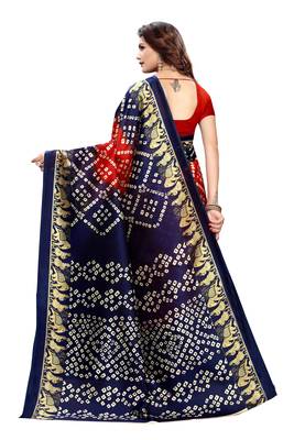 Red Printed art silk Indian Style Saree With Blouse Piece 3