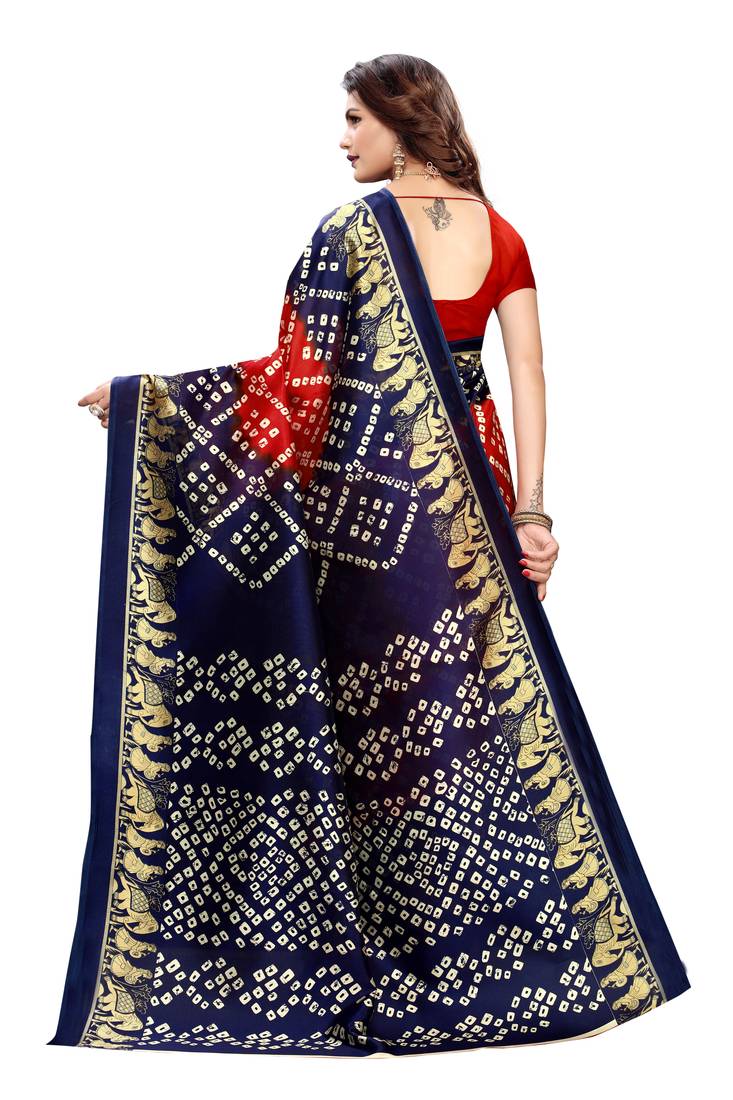 Red Printed art silk Indian Style Saree With Blouse Piece