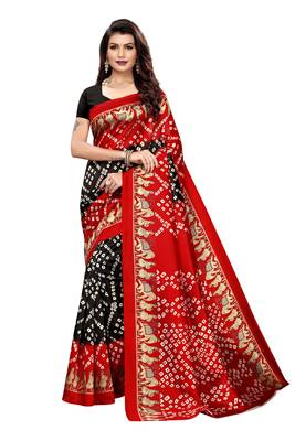 Black Printed art silk Indian Style Saree With Blouse Piece 1