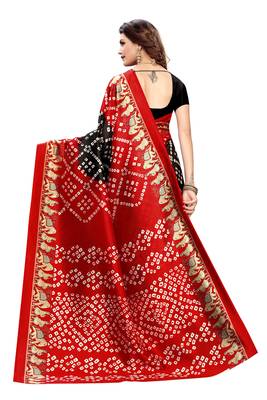Black Printed art silk Indian Style Saree With Blouse Piece 3
