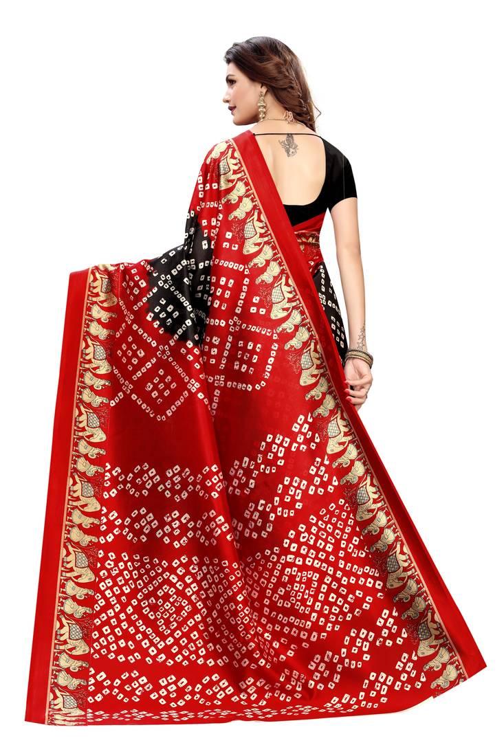 Black Printed art silk Indian Style Saree With Blouse Piece