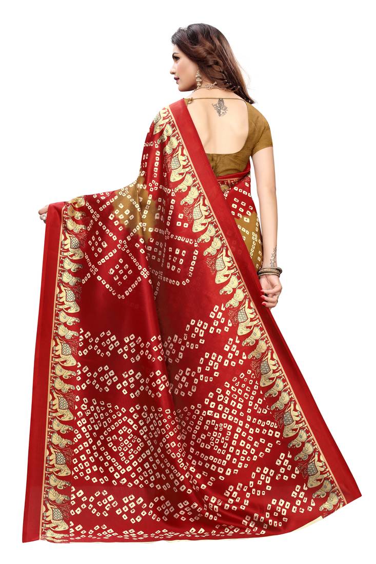 Beige Printed art silk Indian Style Saree With Blouse Piece
