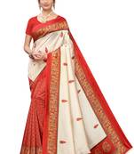 Off White And Orange Printed art silk Indian Style Saree With Blouse Piece