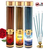 The Aroma Factory Pooja Agarbatti Combo of 3 : Rose, Kesar Chandan Saffron Sandal and Fresh Active Incense Sticks