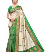 Orange And Green Printed art silk Indian Style Saree With Blouse Piece