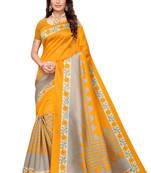 Yellow Printed art silk Indian Style Saree With Blouse Piece