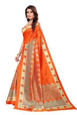 Orange Printed art silk Indian Style Saree With Blouse Piece 2