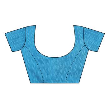 Blue Printed art silk Indian Style Saree With Blouse Piece 4