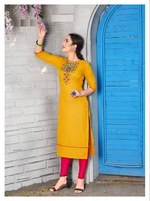Yellow Cotton Stitched Embroideri Kuri For Summer 1