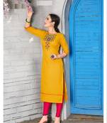 Yellow Cotton Stitched Embroideri Kuri For Summer