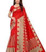 Red Printed art silk Indian Style Saree With Blouse Piece