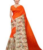 Orange Printed art silk Indian Style Saree With Blouse Piece