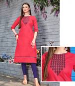 Pink Cotton Stitched Embroideri Kuri For Summer