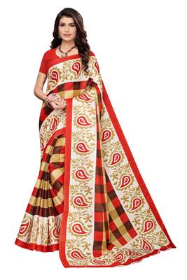 Multi Color Printed art silk Indian Style Saree With Blouse Piece 1