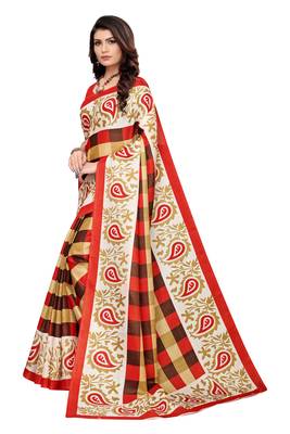 Multi Color Printed art silk Indian Style Saree With Blouse Piece 2