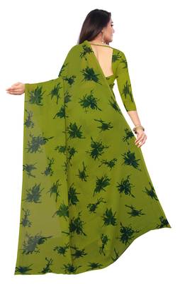 Green printed georgette saree with blouse 1