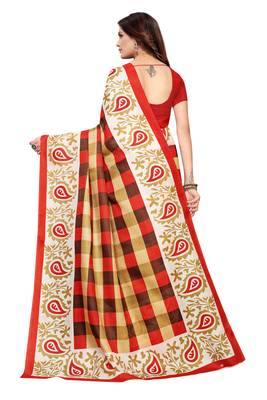 Multi Color Printed art silk Indian Style Saree With Blouse Piece 3