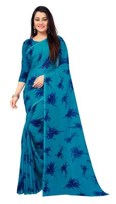 Blue printed georgette saree with blouse 1