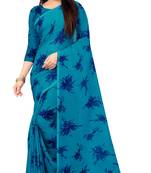 Blue printed georgette saree with blouse