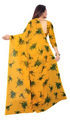 Yellow printed georgette saree with blouse 2