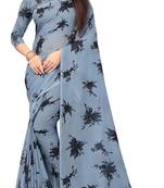 Grey printed georgette saree with blouse