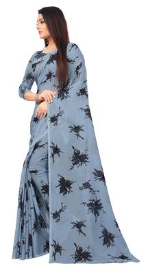 Grey printed georgette saree with blouse 4