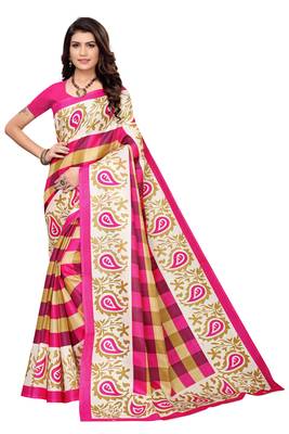 Multi Color Printed art silk Indian Style Saree With Blouse Piece 1