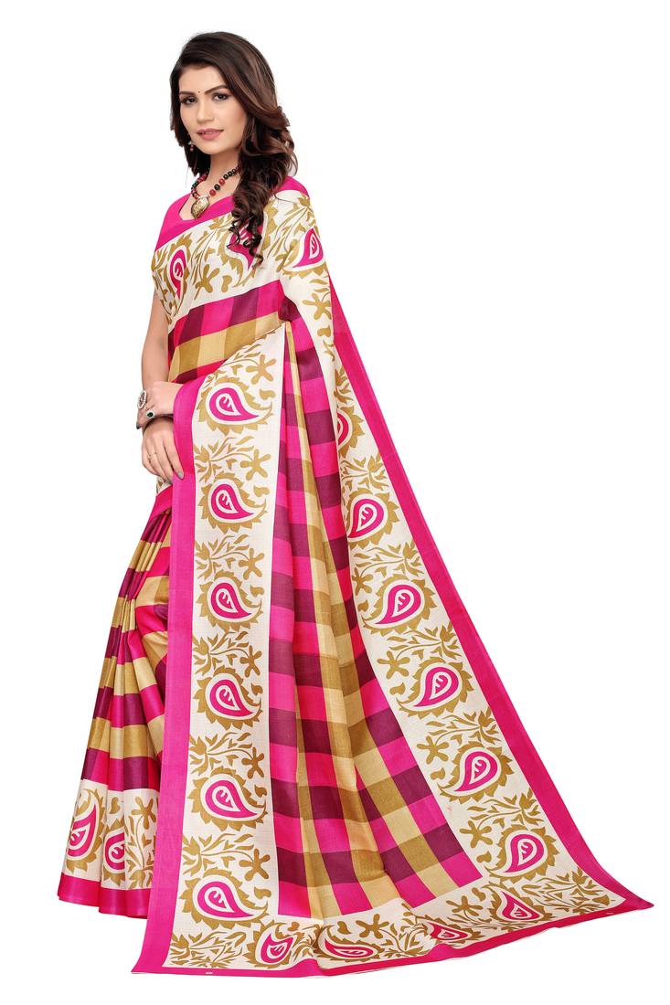Multi Color Printed art silk Indian Style Saree With Blouse Piece