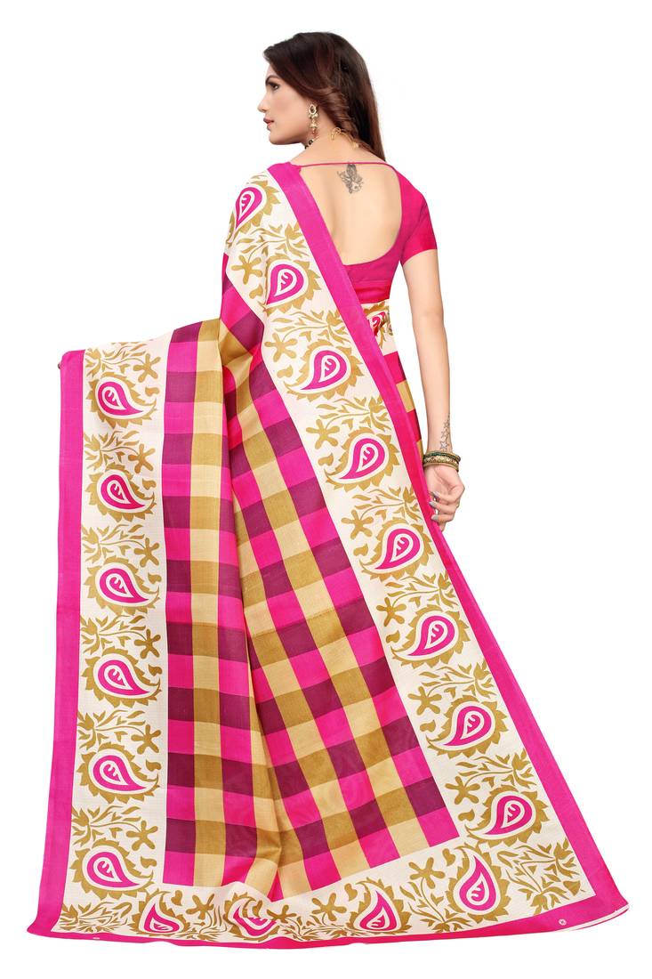 Multi Color Printed art silk Indian Style Saree With Blouse Piece
