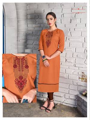 Orange Cotton Stitched Embroideri Kuri For Summer 1