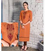 Orange Cotton Stitched Embroideri Kuri For Summer
