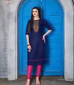 Blue Cotton Stitched Embroideri Kuri For Summer