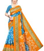 Sky Orange Printed art silk Indian Style Saree With Blouse Piece