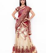 Cream Embroidered Net Semi Stitched Lehenga