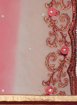 Cream Embroidered Net Semi Stitched Lehenga 4