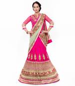 Pink Embroidered Net Semi Stitched Lehenga