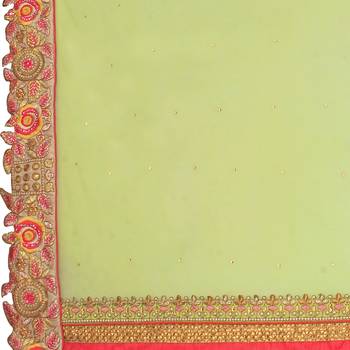 Orange Embroidered Net Semi Stitched Lehenga 4