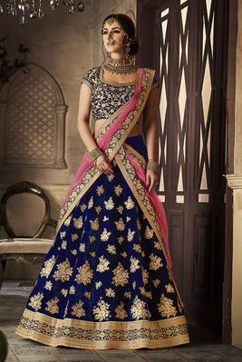 Blue Embroidered Velvet Semi Stitched Lehenga 1