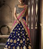 Blue Embroidered Velvet Semi Stitched Lehenga