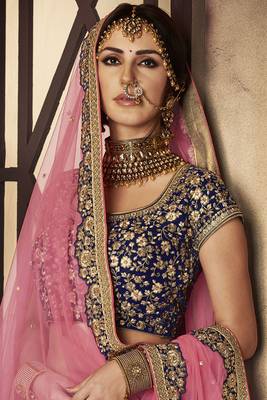 Blue Embroidered Velvet Semi Stitched Lehenga 2