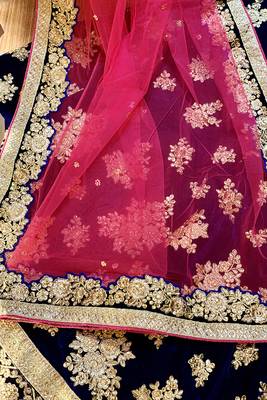 Blue Embroidered Velvet Semi Stitched Lehenga 4